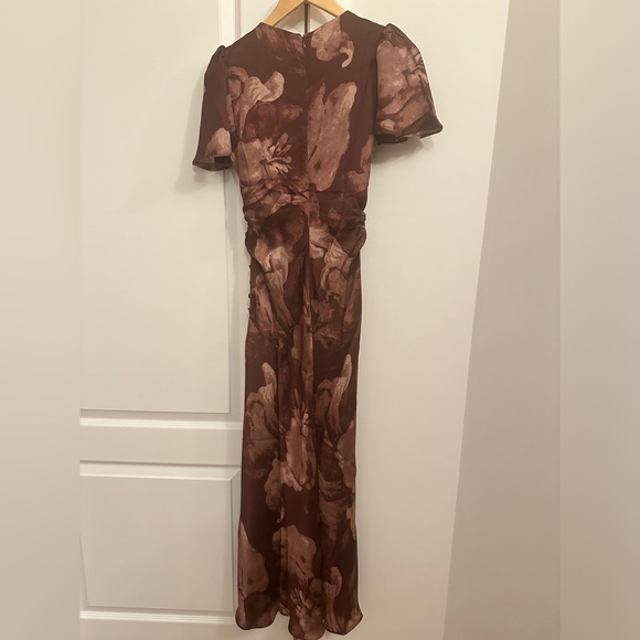 NEW Reformation Vida Long Satin Dress in Siena Brown Floral | size US 4 - Picture 11 of 14